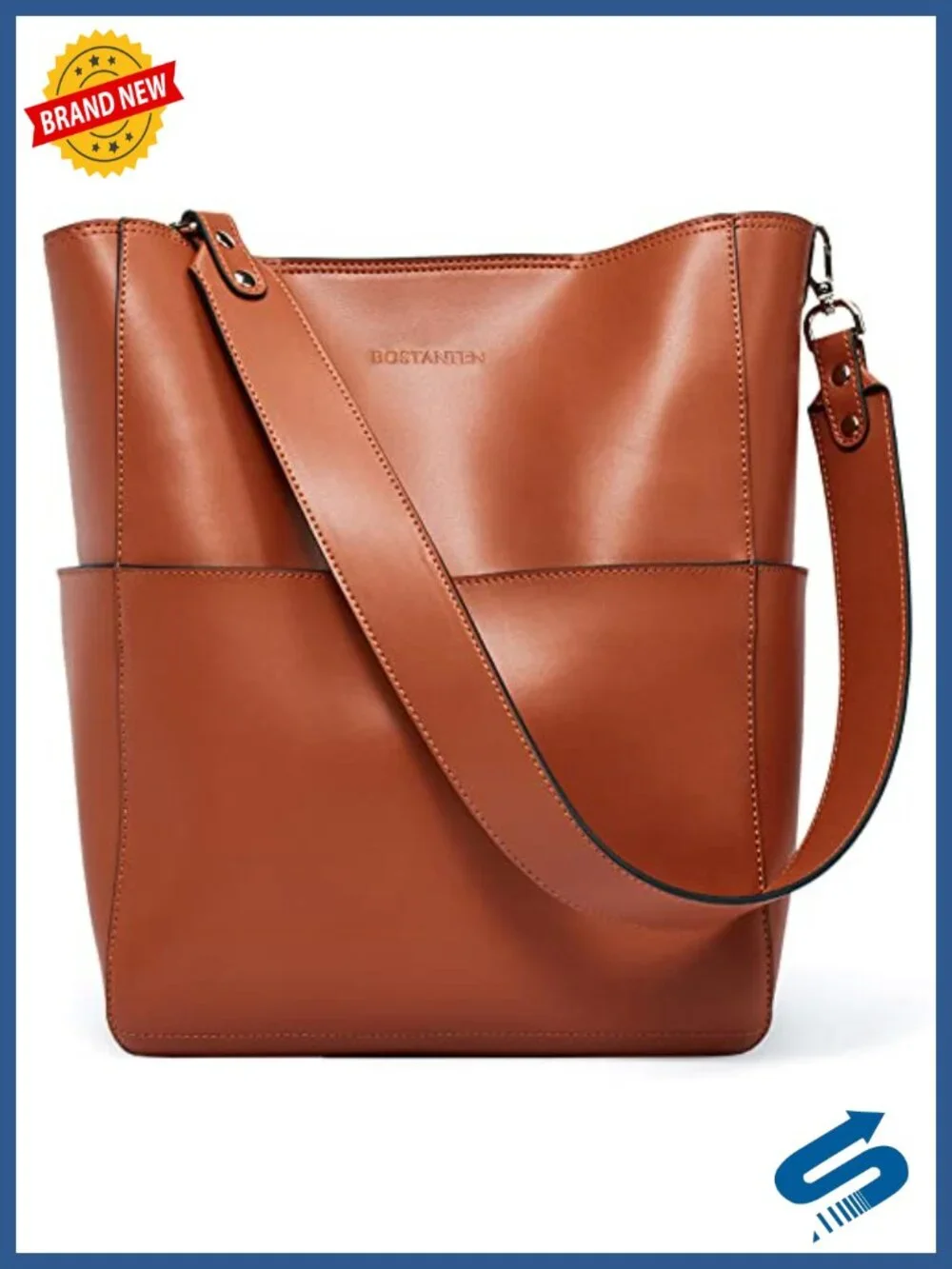 Genuine Leather Cowhide Tote Bucket Bag with Shoulder Strap - Convertible